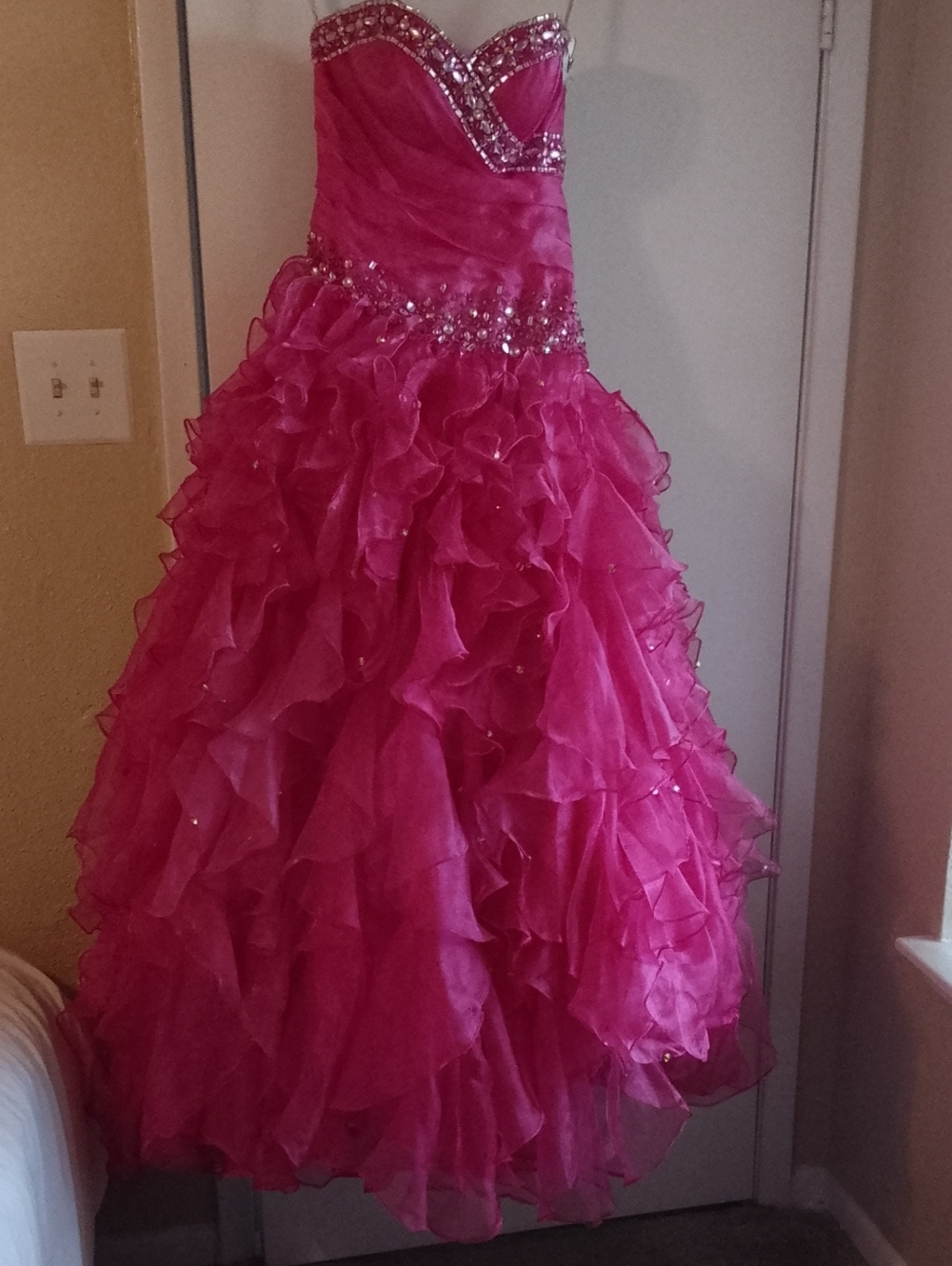 Girls Fuchsia Ruffled Party Dress with Beaded Bodice